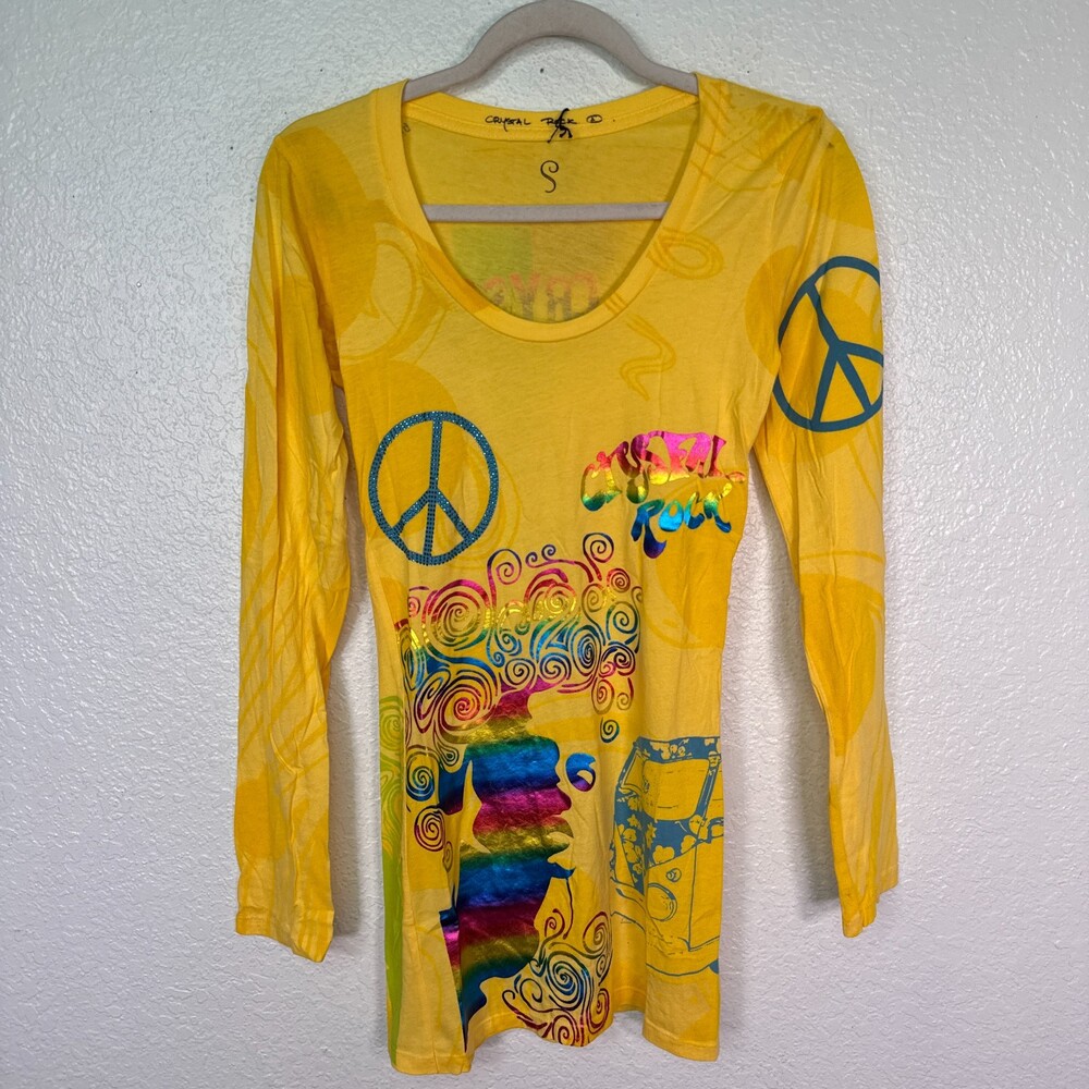 Christian Audigier Y2K Shirt Women Small Crystal Rock Hippie Free Spirit Top NEW